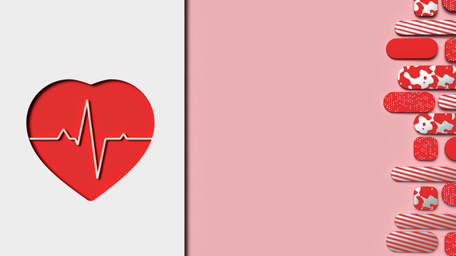 background for text on a medical theme with heart and cardiogram 3d render image