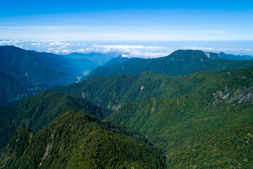 Fototapeta na wymiar July 18, 2018, Aerial View of Dasyueshan means “Daxueshan Mountain”. This is a national forest recreation area which located in Taichung County, the center of Taiwan.