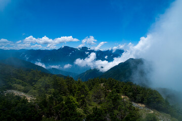 Naklejka na ściany i meble July 18, 2018, Aerial View of Dasyueshan means “Daxueshan Mountain”. This is a national forest recreation area which located in Taichung County, the center of Taiwan.