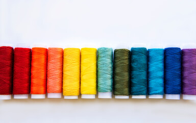Spools of thread on the colors of the rainbow