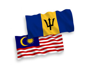 Flags of Barbados and Malaysia on a white background