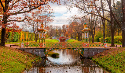 Small Chinese Bridges in the Alexander Park, Tsarskoe Selo, Russia. Summer residence of Russian...