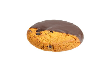 Oatmeal glazed chocolate cookie isolated on white