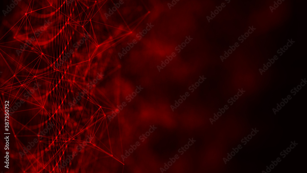 Aufkleber Connection of dots and lines structure on dark background. Red abstract polygonal space. 3d 