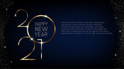 2021 Happy New Year banner template with gold luxury design on black background, Vector illustration
