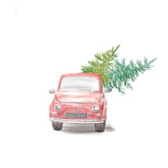 car with chreestmas tree on a white background, digital illustration