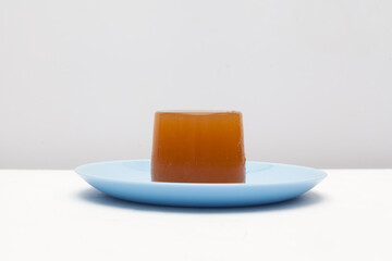 Chilled bone broth in the form of jelly. Natural homemade gelatin with collagen. Healthy eating