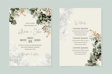 Green leaf watercolor wedding invitation banner vector