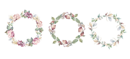 Floral Frame Collection. Set of cute retro flowers arranged un a shape of the wreath perfect for wedding invitations and birthday cards