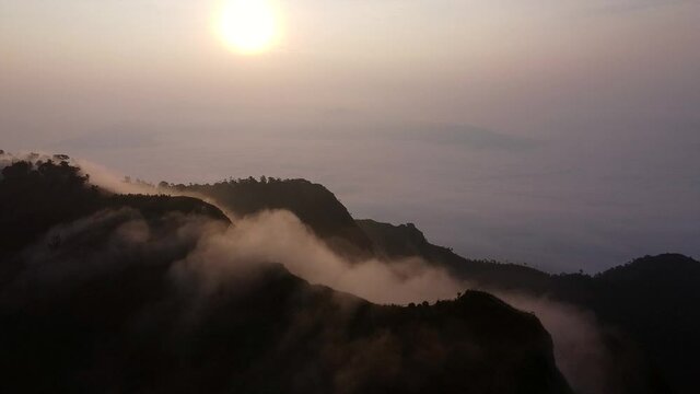 Fog on the mountain in the morning Mountain view and morning mist