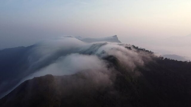 Fog on the mountain in the morning Mountain view and morning mist