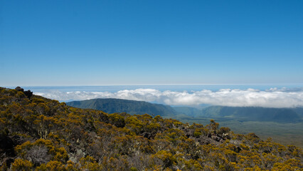 Panoramic view over the mountains with a sea of fog