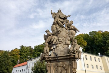 The ancient Statue of Jan Nepomucky in centre of the Fulnek city at Komensky town square