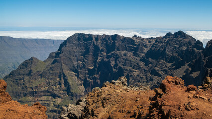 View above the old volcano crater of the Piton des Neiges, Reunion island