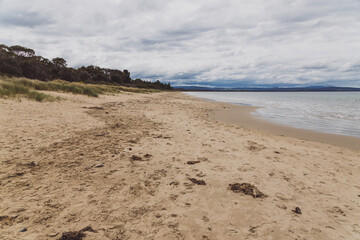 Seven Mile beach a pristine golden sand beach just outside of the city of Hobart in Tasmania, Australia