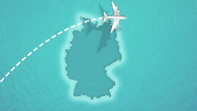 ravel Discover Visit Germany Airplane Flying over Germany Map 4K Motion Graphics Animation