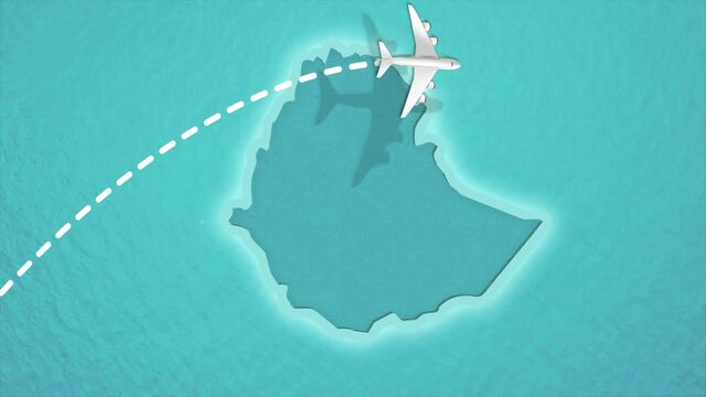 Travel Discover Visit Ethiopia Airplane Flying over Ethiopia Map 4K Motion Graphics Animation