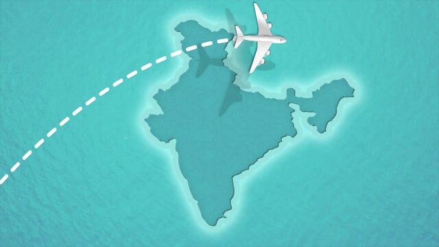 Travel Discover Visit India Airplane Flying over Indian Map 4K Motion Graphics Animation