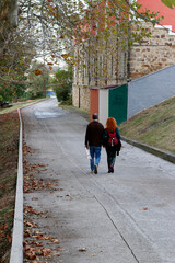 Fototapeta na wymiar Couple walking in a park