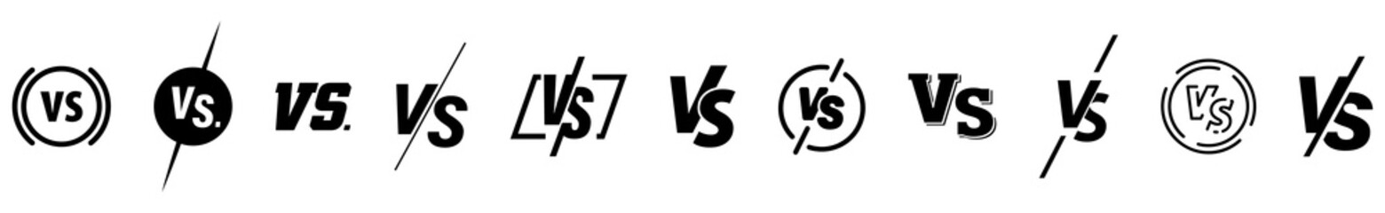 Set of versus logo letters. Versus Or VS Letters Logo & symbol design template. VS letters for sports, fight, competition, battle, match, game. Flat black font Versus Icon