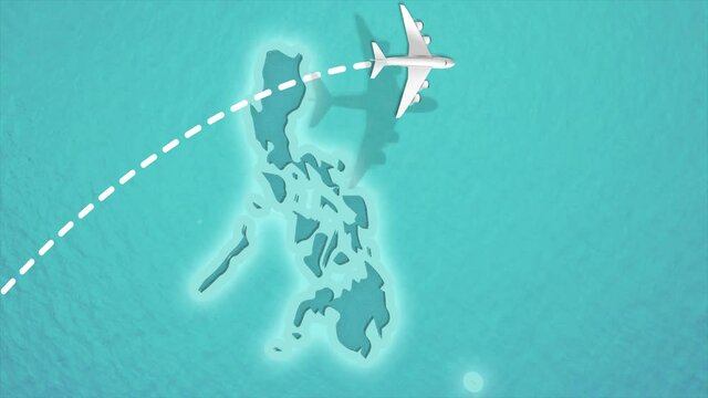 Travel Discover Visit Philippines Airplane Flying over Philippines Map 4K Motion Graphics Animation