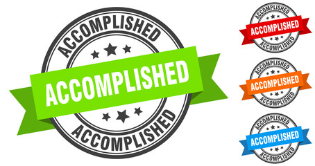 accomplished stamp. round band sign set. label