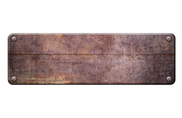 Rusty metal plate with rivets on white background 3D illustration