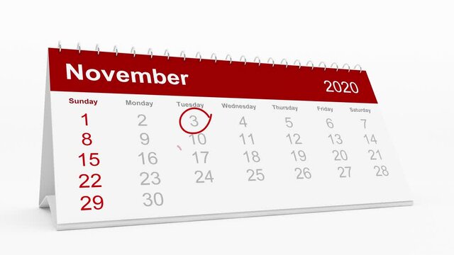 VOTE - Calendar reminder | 4k 3D Animation of a desk calendar with flipping pages and a hand drawn circle on November the 3rd - Reminder to vote