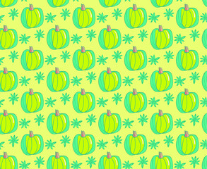 Seamless backdrop with repeat hand drawn pumpkins. Season autumn pattern