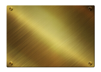 Gold metal plate with space for your text isolated on white background 3D illustration.