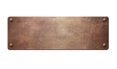 Rusty metal plate with rivets on white background 3D illustration