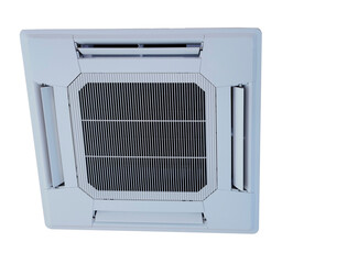 Ceiling mounted cassette type air conditioner isolated on white background.