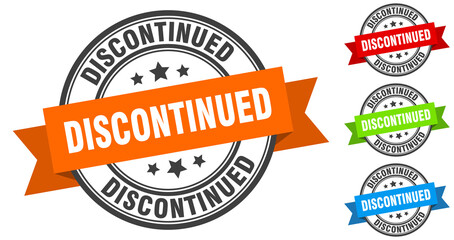 discontinued stamp. round band sign set. label