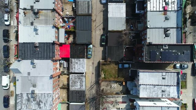 Birds Eye View of a Neighborhood Home Rooftops in Brooklyn 