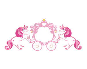 carriage and unicorns - decorative card with a beautiful frame