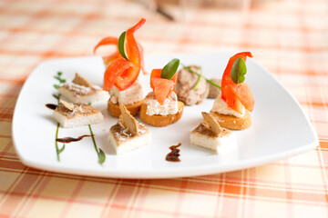 Black truffles Canapès, Restaurant, Il Tartufo, S. Sofia, Laconi, Oristano, Sardinia, Italy