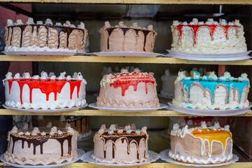 A Selection Of Cakes For Sale On Display at the market in Bolivia