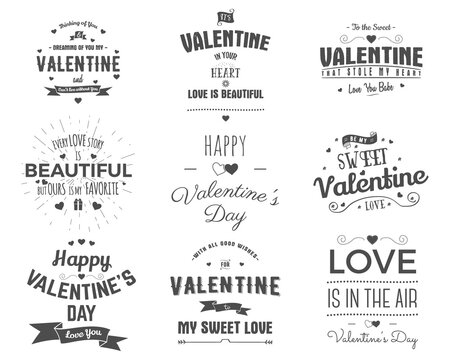 photo overlays, hand drawn lettering collection, inspirational quote. Valentine day labels set. Love is in the air, you are my heart and more on white background. Best for gift card, brochure