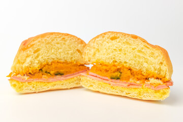 Ham cheese sandwich on white background