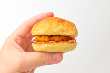 Ham cheese sandwich on white background