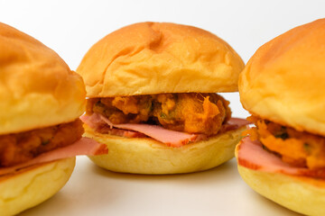 Ham cheese sandwich on white background