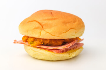Ham cheese sandwich on white background