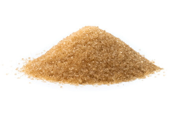 Close up of Brown sugar  on a white background, Natural cane sugar.