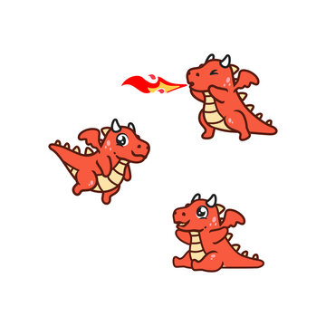 Funny red dragon with big eyes cartoon vector Image