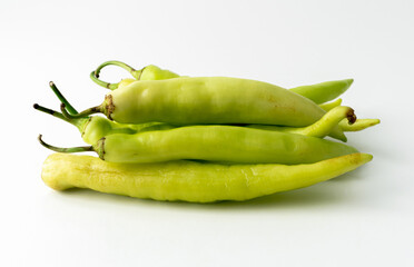 Pile of Banana Pepper isolated on a white background. (Paprika, Garden Pepper, Chili Pepper, Chili Plant, Sweet Pepper,Green pepper,Capsicum annuum L)