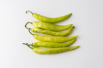 Pile of Banana Pepper isolated on a white background. (Paprika, Garden Pepper, Chili Pepper, Chili Plant, Sweet Pepper,Green pepper,Capsicum annuum L)