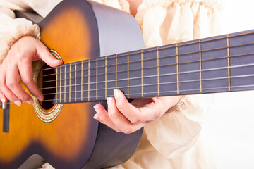 classical guitar detail with shallow depth of field