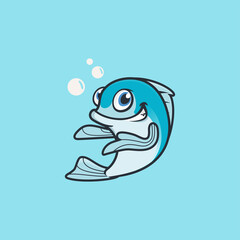 Funny blue fish mascot character logo vector illustration