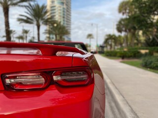 red car on the road