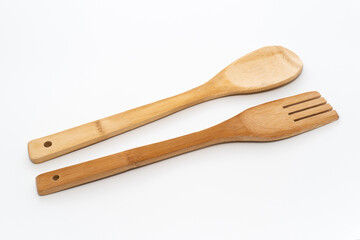 Wooden Cooking Utensils, Kitchen Utensil isolated on a white background, wooden spoons and spatula set will keep pans safe from scratches.